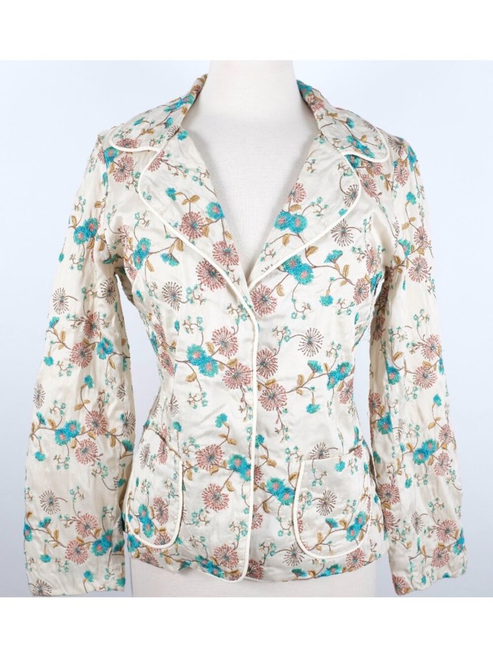 BIYA Johnny Was coat jacket sz Large floral embroidered silk